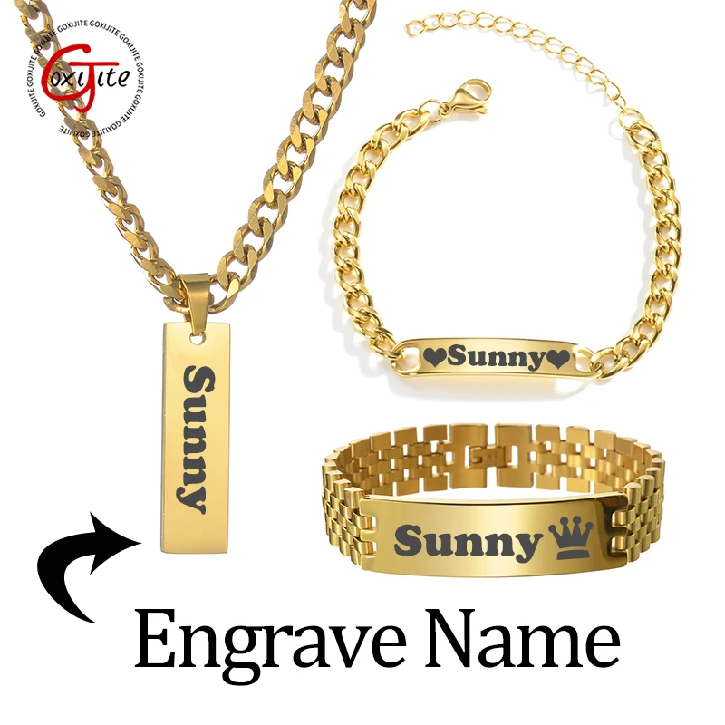 Men'S Accessories Jewelry Bracelet - Goxijite Custom Engraved Name Necklace Cuban